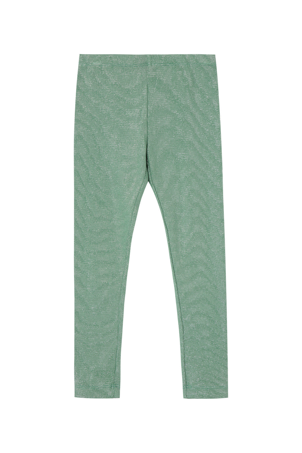 Front view of green metallic leggings 
