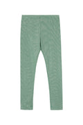 Front view of green metallic leggings 
