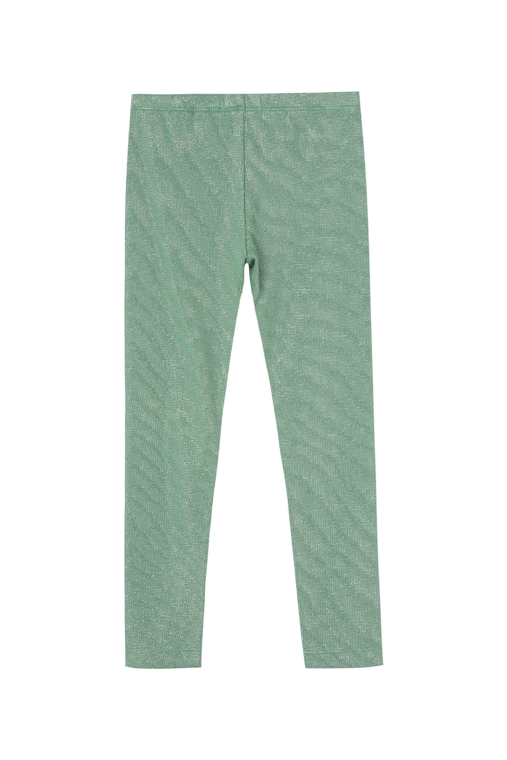 Back view of green metallic leggings 