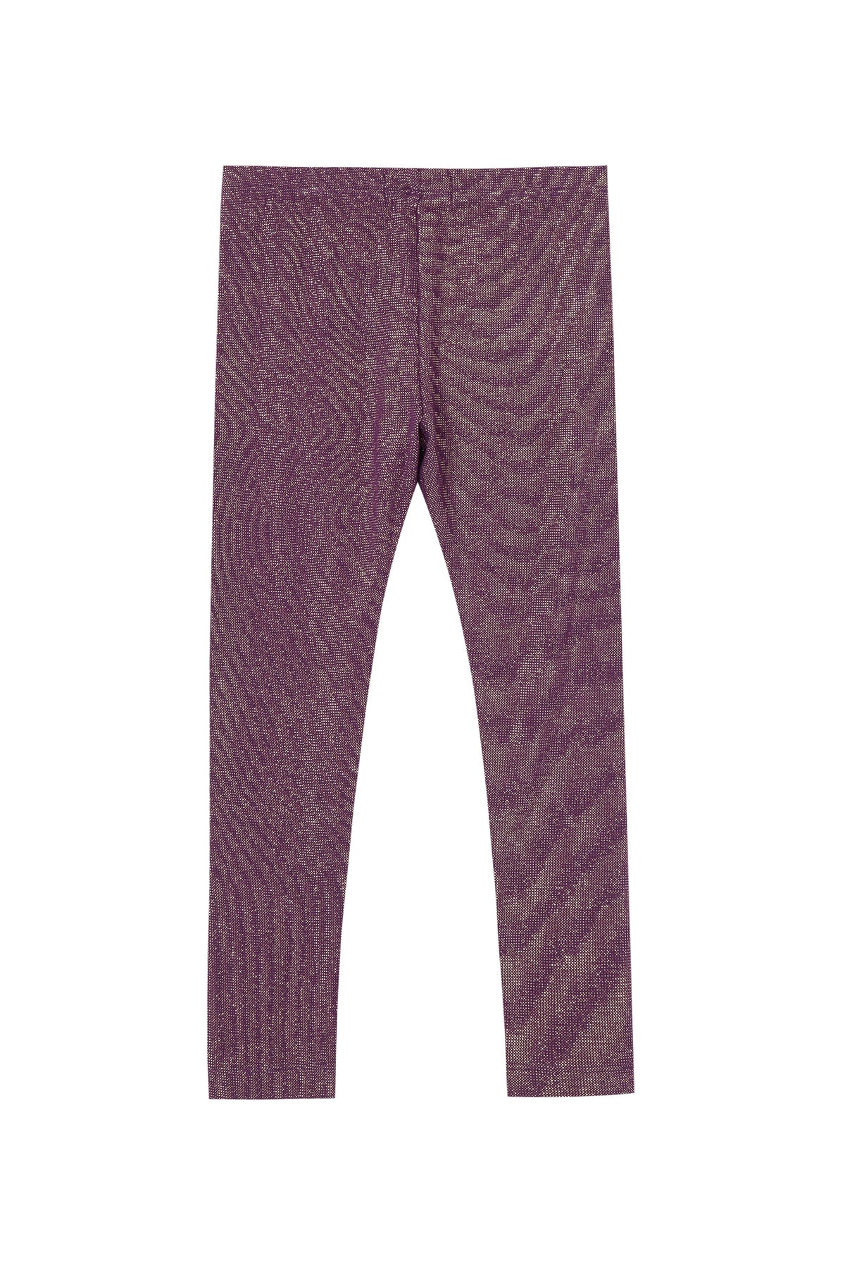 Back view of purple metallic leggings 